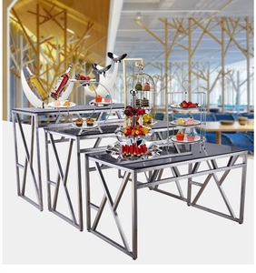 <span class=keywords><strong>OKEY</strong></span> Attrezzatura per Buffet in Vendita, Tavolo da Buffet con Piano in Vetro per Banchetti e Matrimoni, in Acciaio Inox con Finitura a Specchio per Ristoranti e Hotel - Product Image 2