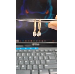 Pendientes de Diamantes Cultivados en Laboratorio, Ovalados, Chapados en Oro Amarillo de 14K, Elegantes, para Novia, Boda, Joyería Fina, Regalo de Aniversario para Ella - Product Image 1