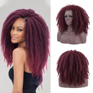Perruques à lacet frontal en cheveux afro crépus de 14 pouces pour femmes noires africaines, tresses synthétiques Marley, perruques au crochet - Product Image 4