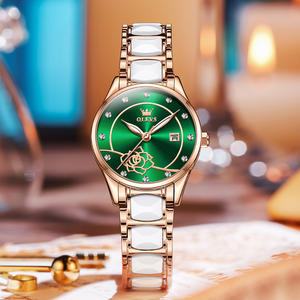 Montre à quartz pour femme, design rose, marque de luxe 3606, bracelet en céramique et acier inoxydable, classique, pour le poignet - Product Image 4