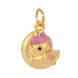 Colgante de joyería de unicornio redondo y lindo, collar de oro macizo de 24 quilates, accesorios, colgante artesanal de esmalte - Product Image 2