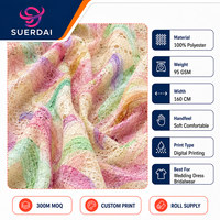 Tela de Encaje Estampada 100% Poliéster Elástica, Tejido de Punto con Diseño Floral Colorido para Vestidos de Novia, Ropa de Dormir, Lencería y Prendas de Superposición, Suave