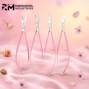 Eye Brow Scissors 4.5" Straight Baby pink Color Spring Action extra sharp Blade Customize color - Product Image 1