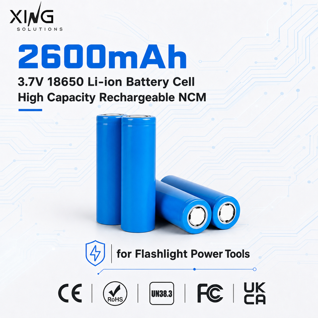 3.7V 18650 Li-ion Battery Cell 2600mAh High Capacity Rechargeable NCM for Flashlight Power Tools
