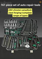 Ensemble de 161 pièces de clés à cliquet à 72 dents, embouts de douilles S2, kit d'outils volants pour réparation automobile (grands, moyens et petits)