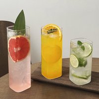Dunne herbruikbare highball glazen, heldere longdrink cocktail glazen, eenvoudige vierkante sap-, koffie- en melkbekers voor bar, restaurant, thuis en dagelijks gebruik.