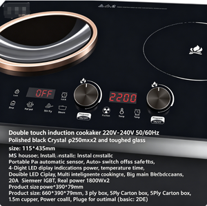 <span class=keywords><strong>Placa</strong></span> de <span class=keywords><strong>Inducción</strong></span> Doble Portátil de 1800W con Control de Perillas, <span class=keywords><strong>Siemens</strong></span> IGBT, Cocina Eléctrica Segura para Cocinar en Casa - Product Image 2