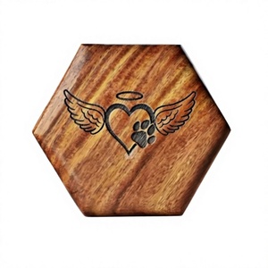 Engraved Heart Angle & Paw Wood Cremation Urn for Pets <b>Ashes</b> Funeral Urn for Pet Cat & Pet <b>Dog</b> Urn With Free Velvet Bag - Product Image 1