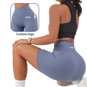 Pantalones cortos de gimnasio de tela elástica para mujer, <span class=keywords><strong>Shorts</strong></span> deportivos para correr y Yoga con bolsillos - Product Image 4