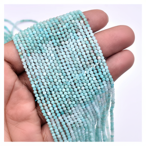 Cuentas redondas facetadas de 2mm-2,5mm de amazonita múltiple natural | Hilo de 13 pulgadas | Cuentas redondas sueltas de piedras preciosas de amazonita azul para joyería - Product Image 1