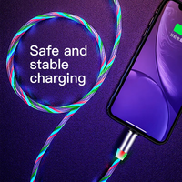 Câble de charge magnétique USB lumineux LED 3 en 1, multifonction, coloré, en cuivre pur, blindé, nouvelle génération, charge rapide, 1 m