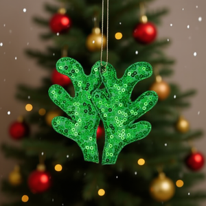 Adorno Navideño de Asta de Ciervo Ilan, 5.5x9mm, Lentejuela Verde, 2 Piezas, Decoración Festiva - Product Image 2