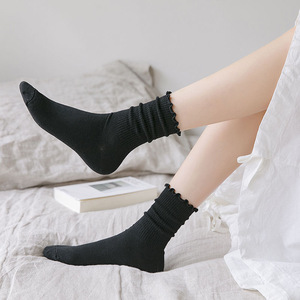 Calcetines de media pantorrilla con volantes para niña y mujer, medias blancas y negras con volantes, venta al por mayor - Product Image 6