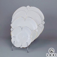 Service de vaisselle en porcelaine blanche avec bordure dorée de luxe LEXI Lily Series pour mariage, restaurant, fête