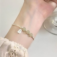 Bracelet en argent 925 avec perles de jade ajustable minimaliste bijou de chance
