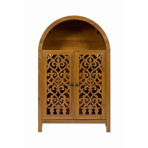 Hand Carved Arched Cabinet Solid Wood <b>Storage</b> With <b>Open</b> Shelf And 2 Doors Tall Narrow Accent Cabinet For Living Room - Product Image 2