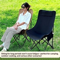 Chaise de camping pliable style glamping à dossier haut en tissu Oxford, rembourrée, pour l'extérieur, la pêche, avec dossier réglable et surélevé