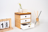 Organisateur de bureau en bambou naturel, armoire de rangement multi-niveaux pour fournitures de bureau, cosmétiques et petits accessoires de bureau