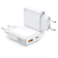 Chargeur mural ultra-mince HNT 30W USB-A+TYPE-C, adaptateur secteur à charge rapide pour iPhone 17 16