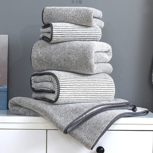 Rouxi <b>Bath</b> <b>Towel</b> <b>Set</b> Striped Microfiber Quick-Dry Home Use Adult Men Women Large Size Soft Absorbent Two Piece - Product Image 1