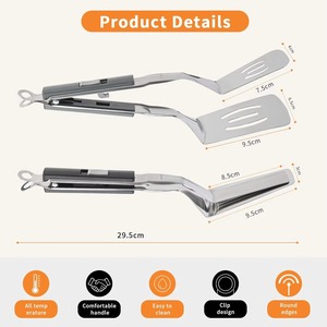 Pinzas multifuncionales de acero inoxidable para parrilla, espátula bloqueable para barbacoa, pinzas de doble propósito para carne, huevos fritos y alimentos, para cocina - Product Image 4