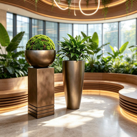Pot de plante moderne en acier inoxydable Jingyue, imitation cuivre |   Grande sculpture florale en métal pour la décoration des halls d'hôtel et des aires d'attente des aéroports