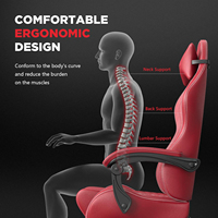 Chaise de jeu rouge style course, ergonomique, inclinable, avec repose-pieds, appui-tête, coussin lombaire, chaise de bureau pivotante réglable