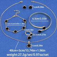 Juego de Joyería de Cobre con Baño de Oro de 14K, Flor de la Suerte de Cinco Colores, 5 Piezas, Trébol de Cinco Hojas Acrílico, Collar, Pulsera, Anillo y Aretes de Alta Gama
