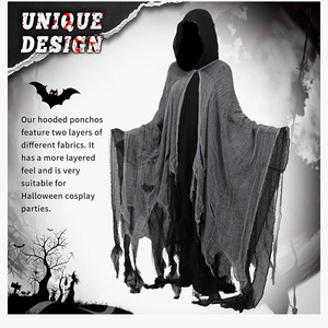 Capa con capucha para decoración de Halloween, disfraz de cosplay para adultos, tela desgastada, disfraz de fantasma de terror, fiesta de disfraces, juego de rol - Product Image 2