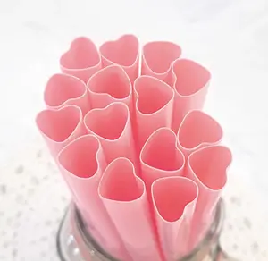 Atops Plastic Heart Shape Straw Pink Plastic Straws Reusable Plastic Straws