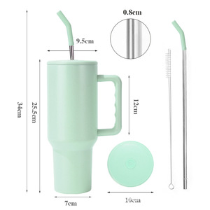 Gobelet isotherme en acier inoxydable à double paroi de 40 oz avec poignée et brosse à paille en silicone, personnalisable, vente en gros - Product Image 5