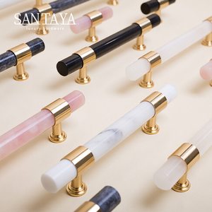 산타야 브러쉬드 황동 손잡이 주방 캐비닛 손잡이 침실 옷장 서랍 손잡이 가구 크리스탈 손잡이 - Product Image 1