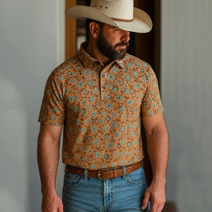 High Quality Western <b>Shirts</b> Men <b>Cowboy</b> Quick Dry Athletic Thin Height Elasticity Vintage Printing Polo Golf Men <b>Shirt</b> - Product Image 1