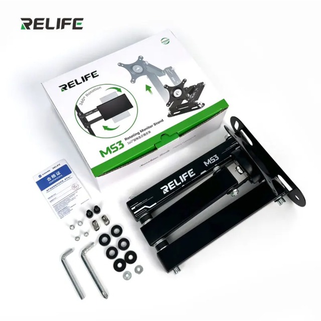 RELIFE MS3 Monitor Mount Heavy Duty 15kg 360° Swivel Full Motion Arm for 14-27 Inch Screen VESA 75x75 100x100 Desk Wall Mount