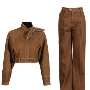 Frühling Neuheiten Damen Outfits Langarm Crop Top Jacke und passende lange Hosen Frauen zweiteilig Set - Product Image 1