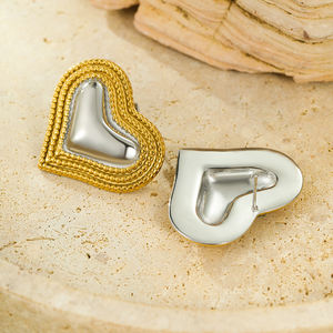 INS Offre Spéciale exagéré bicolore plaqué coeur goujon en acier inoxydable 316L boucles d'oreilles étanche bijoux femmes 2024 - Product Image 4