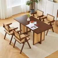 Ensemble de table et chaises de salle à manger modernes multifonctionnelles en bois massif et rotin tressé, écologiques et durables, pour maison d'hôtes, café, restaurant