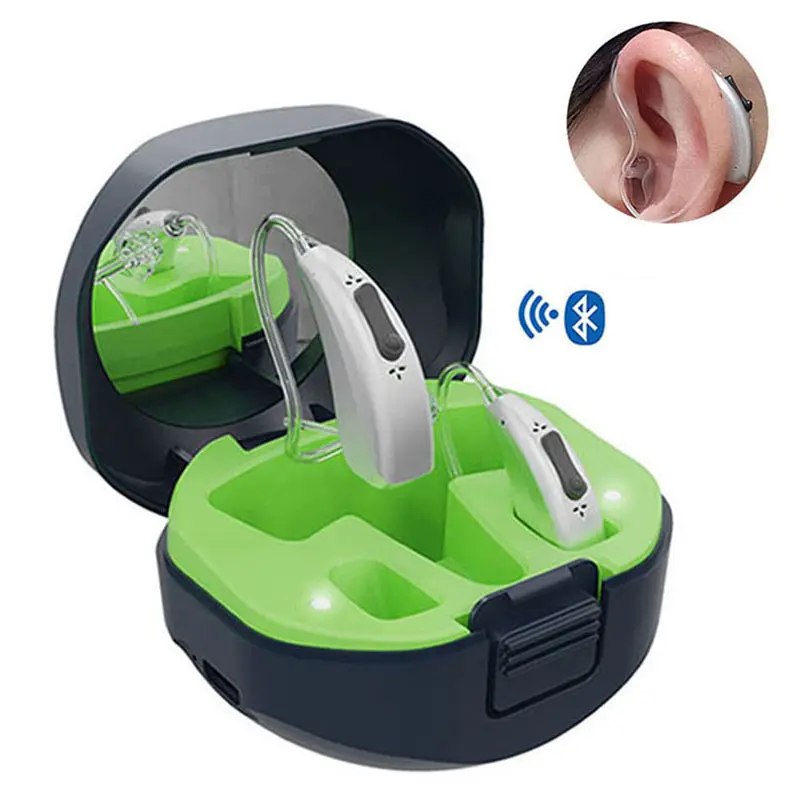 Mini aparelho auditivo digital amplificador recarregavel bluetooth aparelhos auditivos para surdez idosos bom pra surdo