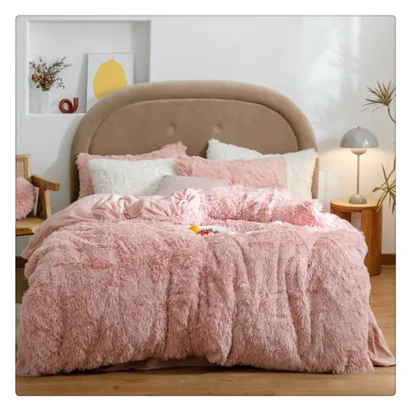 IDOTEX Dropshipping Japan and Korean style winter cute pink crystal velvet fabric bedding set