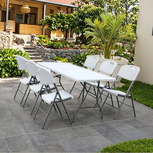 Портативный 6-футовый Прямоугольный складной стол современный дизайн легкий уличный стол для отелей, входных вилл, из дерева, металла, HDPE - Product Image 6