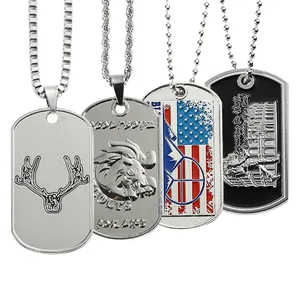 Fashion Hip Hop Silver Dog Tag Pendant Manufacture Custom Dog Tag 3D Zinc Alloy Metal Enamel Dog Tags Necklace with Chain