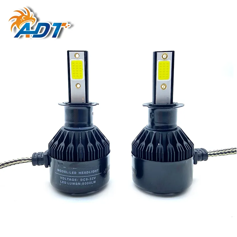 ADT H7 H4 LED H1 H9 H8 H11電球18WヘッドライトファンカーCOBライト付きオートランプ6000Kホワイト12V自動車用LEDランプ