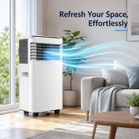 Aire Acondicionado Portátil de Bajo Consumo con Control Remoto Infrarrojo, Protección Contra Sobrecalentamiento, 2 Velocidades de Ventilación y Ruedas Universales