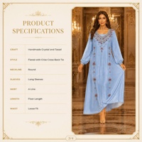 Abito da sera Kaftan Abaya fatto a mano con perline di cristallo, modello svasato a trapezio, elegante abito da festa con laccio incrociato sul retro per donna, matrimonio, Eid