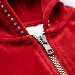 Baddie Style Custom Logo <b>Red</b> Velvet Tracksuit Women Y2K Streetwear Puff Print Cropped Zip Up Hoodie <b>Flare</b> Sweatpants Set - Product Image 5