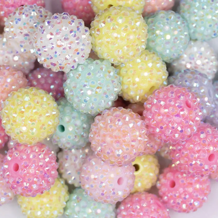 Venta directa de fábrica resina rhinestone bola DIY cuentas 12mm Rhinestone AB acrílico grueso Bubblegum cuentas redondas para collar