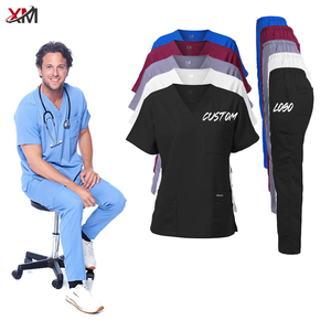 Mode personnalisé Anti-rides imperméable médecin infirmière costume Stretch col rond femmes hommes gommages médicaux ensembles uniformes pour l'hôpital - Product Image 1