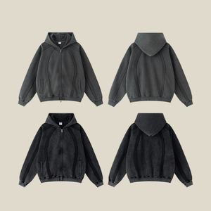 Dernier modèle de sweat à capuche en polaire délavé à l'acide vintage pour adulte, décontracté, personnalisé, en polyester/coton, motif uni - Product Image 2