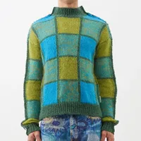 Senior – manteau tricoté en laine de cachemire pour garçon, tricot en coton pour homme, pull à épissures carrées bicolore