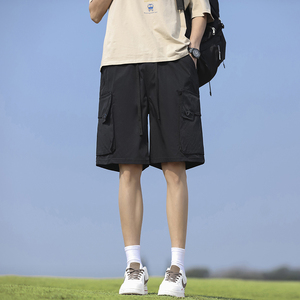 Pantalones cortos funcionales japoneses con logotipo personalizado, pantalones cortos de tendencia de verano para hombres, pantalones sueltos de cinco puntos con piernas anchas en el exterior - Product Image 3